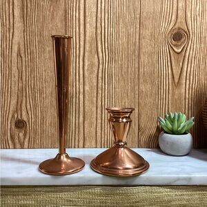 Vintage Copper Craft Candle Holder 4” Bud Vase 8.5”